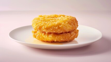 Two Stacked Crispy Fried Doughnut Rings on a White Plate