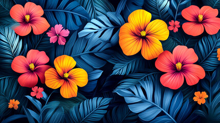 Vibrant Tropical Floral Fantasy: Colorful Botanical Background with Bold Shapes and Exotic Blooms