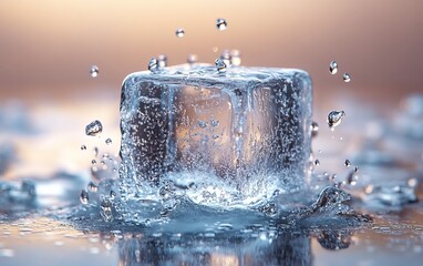 A single ice cube with droplets of water suspended  385 water, drop, splash, liquid, blue, cold, fountain, black, abstract, glass, wet, white, splashing, ice, falling, bubble, drink, spray, motion, dr