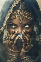 Mystical Woman with Golden Jewelry and Crystal Ball