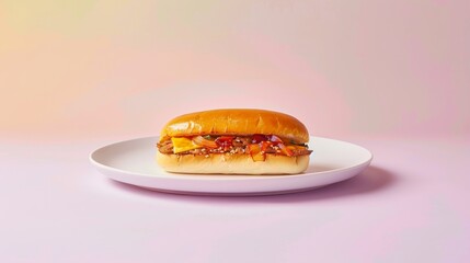 Wall Mural - A Close-Up of a Savory Sandwich on a White Plate