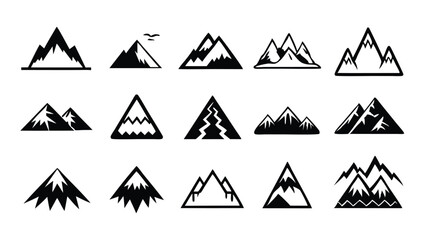 Wall Mural - Set of mountain icons with various shapes and styles.