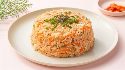 Wall Mural - A Serving of Savory Fried Rice with Green Onion Garnish