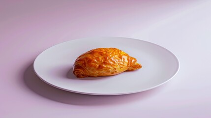 Wall Mural - A Single Golden-Brown Pastry on a White Plate