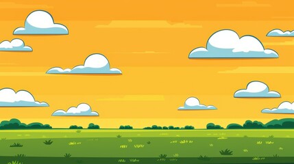 Sticker - A serene pastel meadow under soft clouds and a warm yellow sky, perfect for digital designs and calming backgrounds.