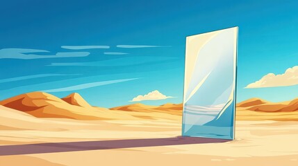 Poster - A vibrant flat illustration shows a glass sheet halting a colorful cloth in a serene desert landscape.