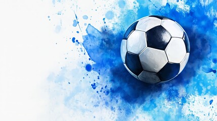 Wall Mural - Vibrant Soccer Ball Surrounded By Artistic Blue Splash