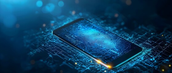 Poster - Secure Digital Wallet with Biometric Authentication for Advanced Mobile Finance Security   Photography Concept Emphasizing Futuristic Cybersecurity Features for Contactless Payments Digital Banking