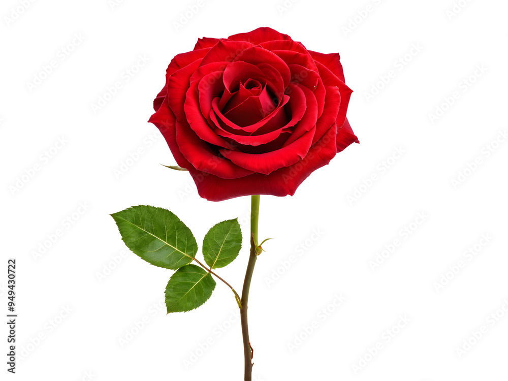 Dark red rose with green leaves isolated on transparent background ...