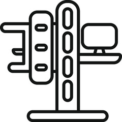 Poster - Car service electronic equipment showing wheel alignment platform icon, outline style