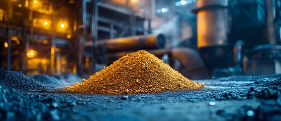 Poster - photographic depiction of the chemical engineering processes involved in transforming raw metals into products within an industrial metal refining facility