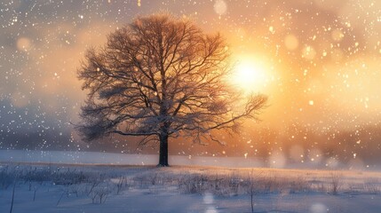 Poster - Winter Wonderland: A Solitary Tree in a Snowy Field