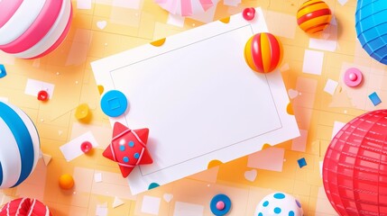 Wall Mural - Blank Note Card Surrounded by Colorful Decorations