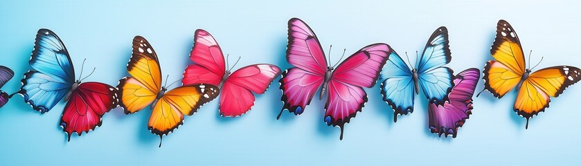 Wall Mural - Colorful Butterflies on Blue Background.