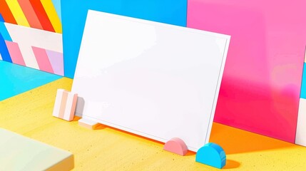 Wall Mural - Blank White Canvas with Colorful Background and Chalk