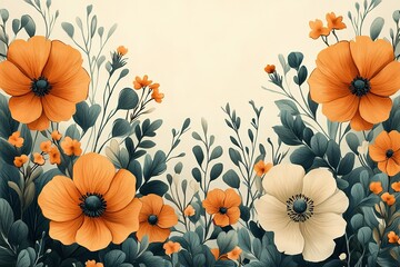 Wall Mural - A painting of a field of flowers with a white background