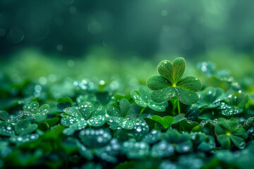  a close-up of a group of green clover leaves with water droplets on them