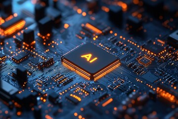 Poster - A computer chip with the letters AI on it