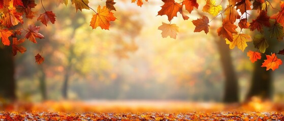 Beautiful autumn landscape with. Colorful foliage in the park. Falling leaves natural background