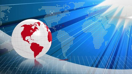 Poster - Globe and world map with data lines animation over blue background
