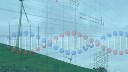 Poster - Wind turbines on green hill with energy data analysis animation over landscape