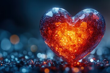 Wall Mural - A heart made of glass with a red flame inside