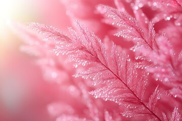 A pink leaf with water droplets on it