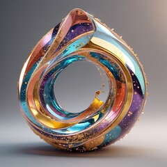 Glitter abstract glass shape, 3d render