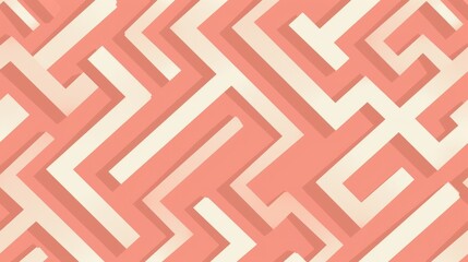 Wall Mural - This geometric pattern showcases an abstract labyrinth design in a light coral hue, perfect for trendy backgrounds and contemporary decor