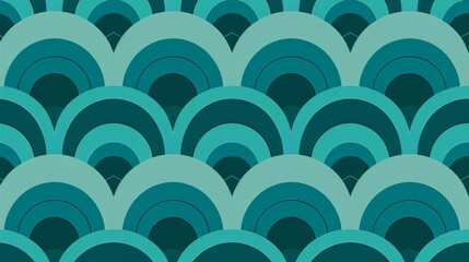 Wall Mural - The artwork showcases a pattern of geometric arcs in a deep turquoise hue, perfect for modern design applications in various contexts