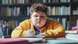 © CStock - A chubby student sitting at a desk,