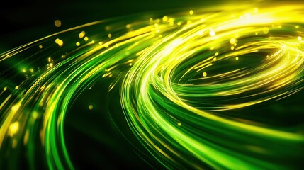 Aufkleber - Bright lime green and yellow bands of light twisting and swirling, creating a lively abstract composition on a deep background