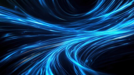 Aufkleber - Bold electric blue streaks of light twisting and turning, creating a futuristic, high-energy pattern on a black canvas