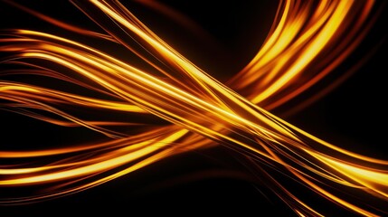 Poster - Bold gold and amber swirling ribbons of light, forming an intricate, dynamic pattern on a black background, evoking a sense of luxury