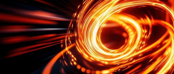 Poster - Glowing orange and red spirals of light, weaving together to create a dynamic and intense visual against a black backdrop