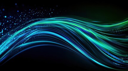 Aufkleber - Cool blue and green curved lines flowing in a rhythmic pattern, producing a calming yet dynamic abstract design on a dark background
