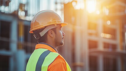 Wall Mural - construction worker wearing safety helmet 