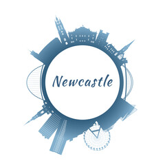 Sticker - Newcastle skyline with colorful buildings. Circular style. Stock vector illustration.