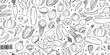© ngupakarti - Vegetable seamless pattern with hand drawn doodle line art.