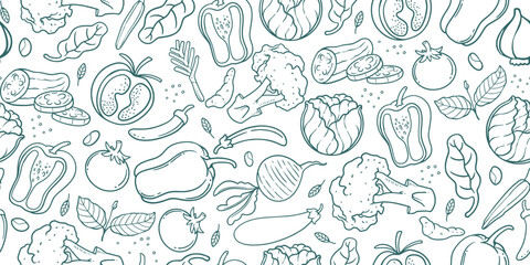 vegetable seamless pattern with hand drawn doodle line art.