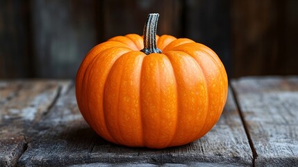 Wall Mural - Pumpkin resting on a wooden table, ideal for fall and harvest-themed imagery.