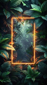 A rectangle frame made of mint green neon light