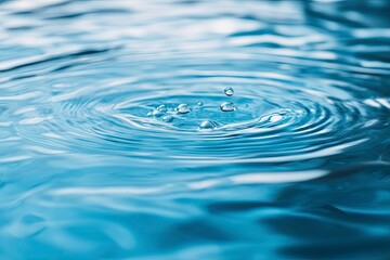 Blue water with ripples on the surface. Defocus blurred transparent blue colored clear calm water surface texture with splashes and bubbles. Water waves with shining pattern texture background , ai