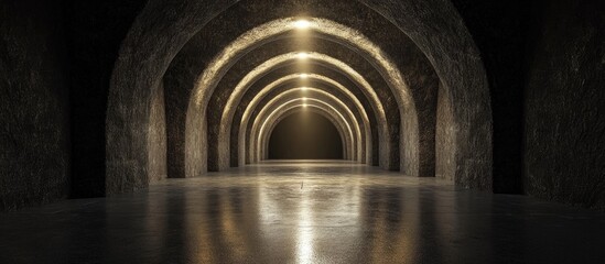 Poster - 3D rendering of a dark tunnel illuminated by light at the end