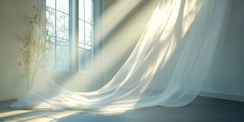 Poster - 3D rendering of a wedding veil illuminated by sunlight in an interior setting