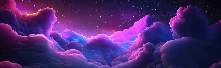 Poster - Space scape illustration featuring a 3D cartoon rendering of gas clouds and a starry field in the depths of the universe