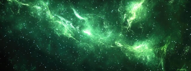 Poster - Bright green galaxy outer space background in 3D cartoon rendering
