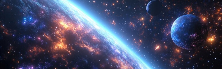 Poster - 3D cartoon illustration featuring stars of a planet and galaxy in open space
