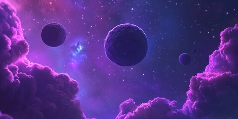 Poster - Purple nebula in outer space depicted through 3D cartoon rendering