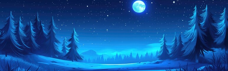 Aufkleber - Night moonlight view flat illustration in 3D cartoon style